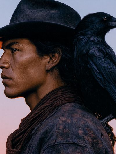Cowboy and Raven Portrait Print.
