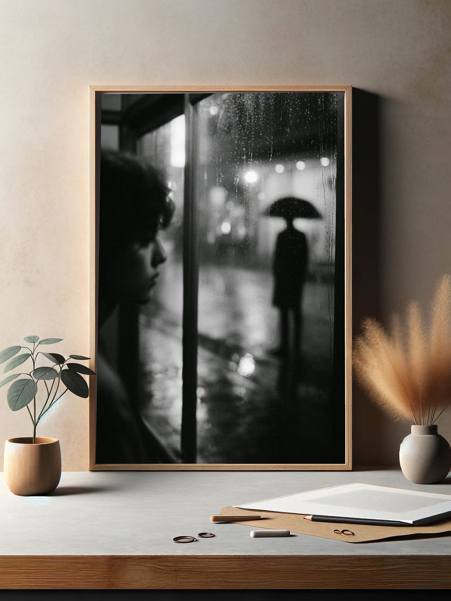 Rainy Night Silhouette Photography Poster. — room view 2