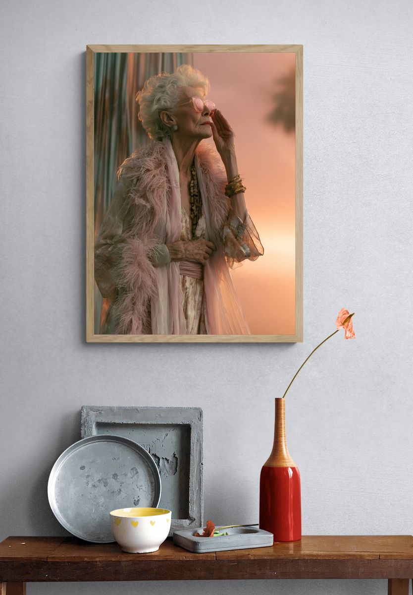 Elderly Woman at Sunset Photography Poster. — room view 3