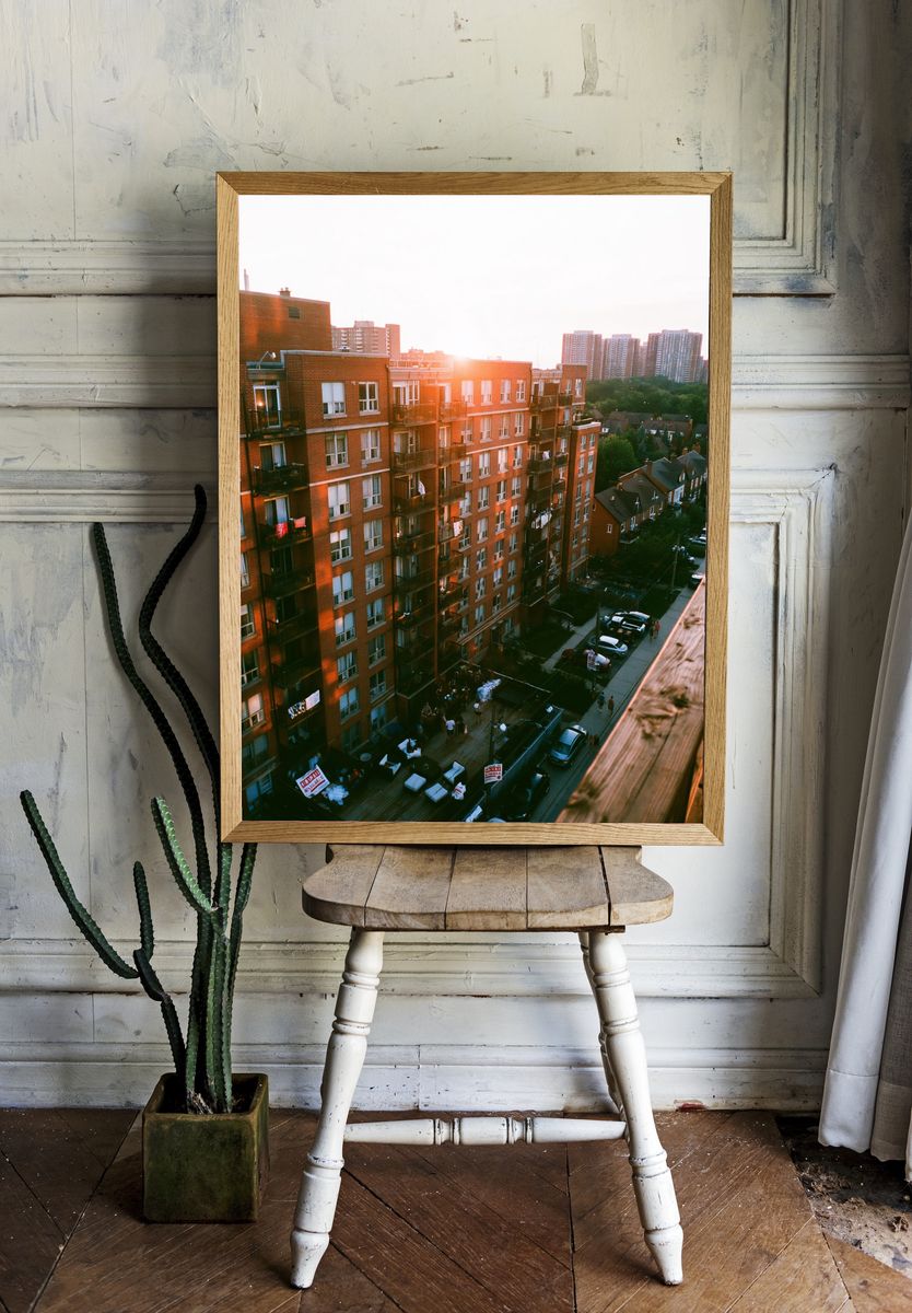 Sunset Apartment Blocks Photography Poster. room preview