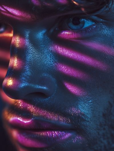 Striking Portrait with Neon Shadows — Photography Print. poster