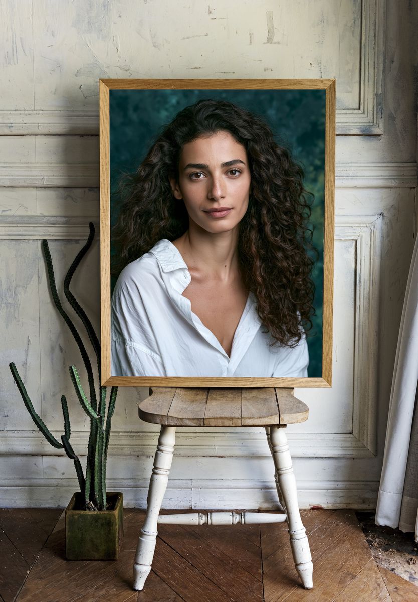 Curly-Haired Portrait Photography Poster. room preview