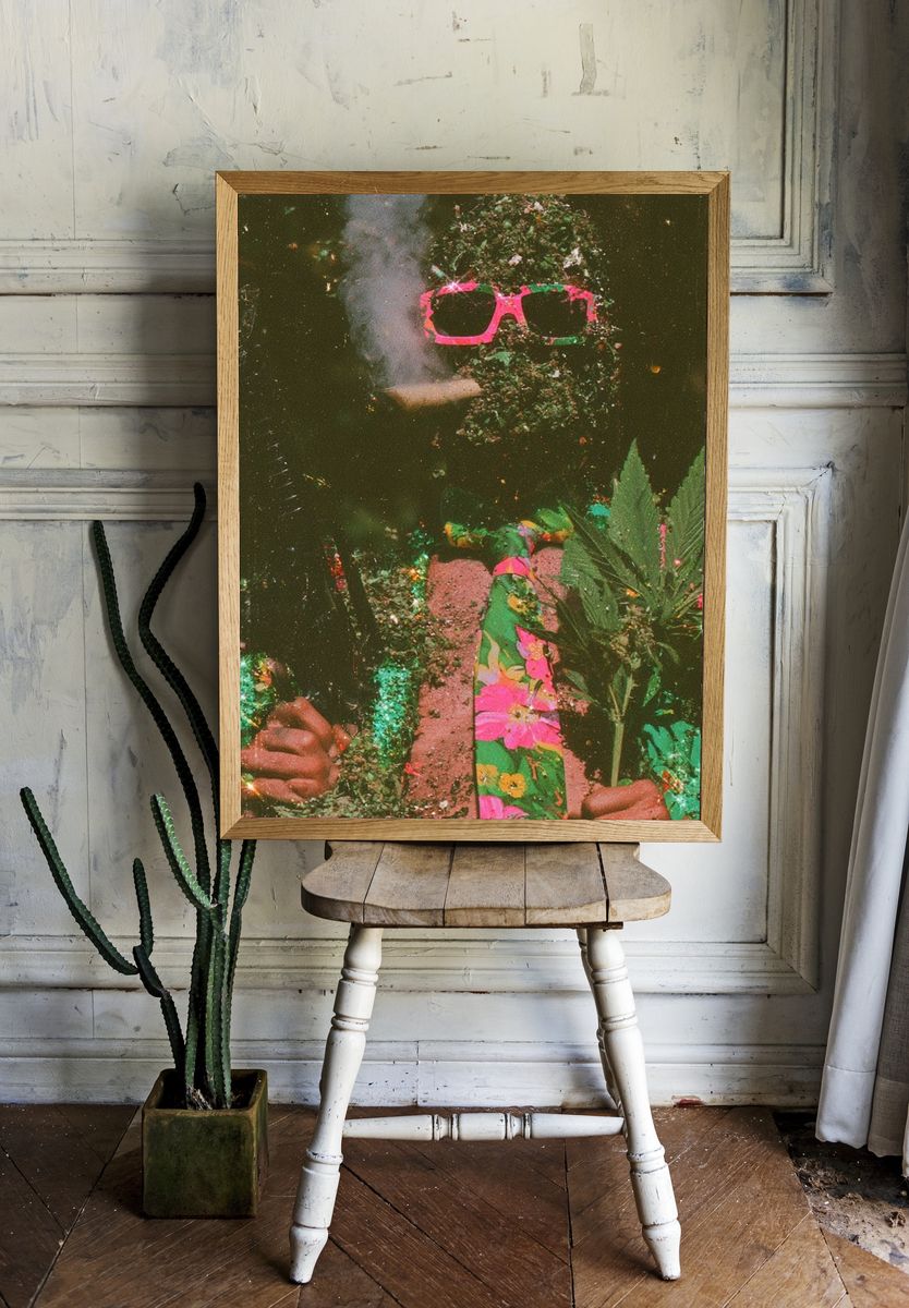 Psychedelic Floral Portrait Poster. room preview