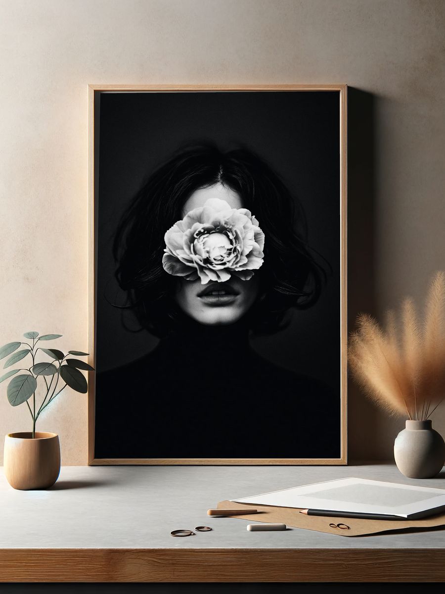 Floral Portrait Black-White Print. — room view 2