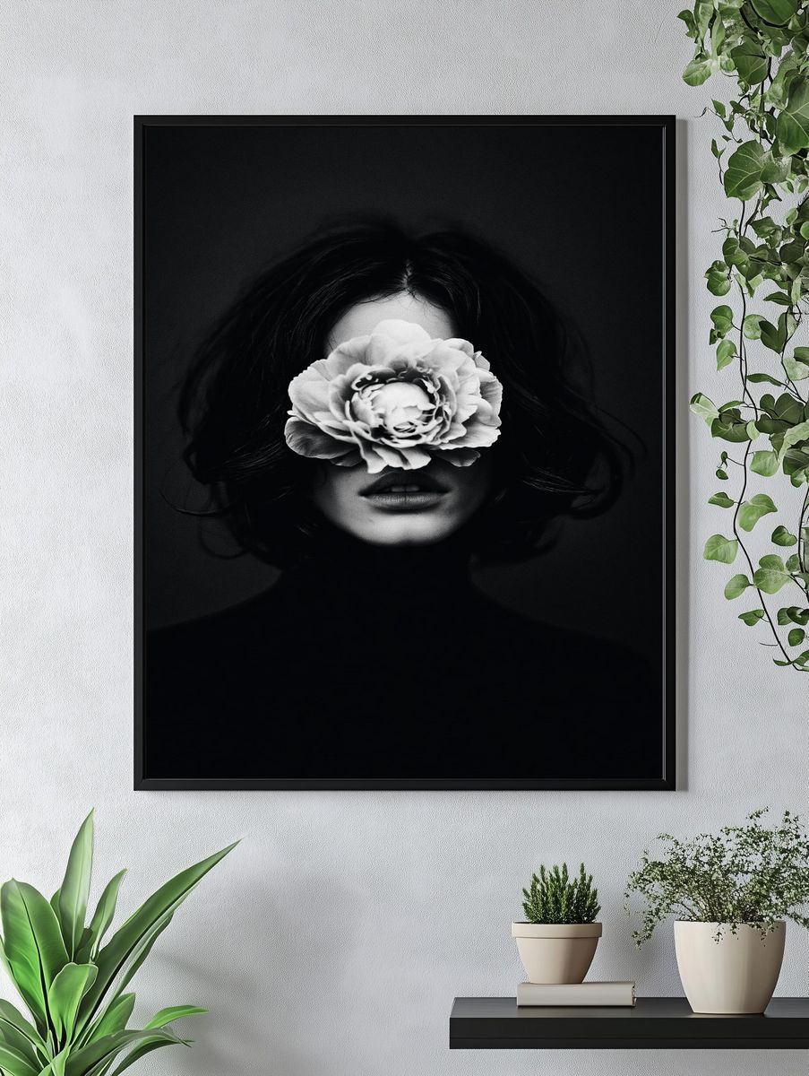 Floral Portrait Black-White Print. — room view 4