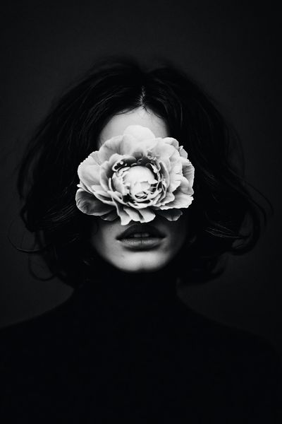Floral Portrait Black-White Print.