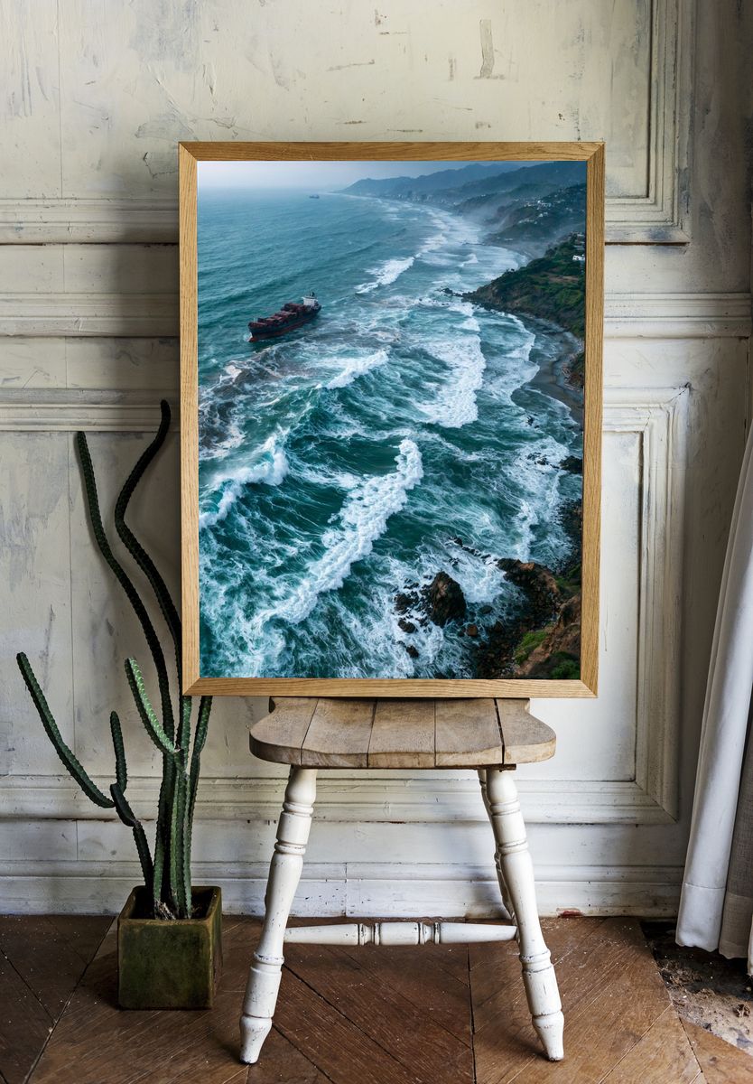 Stormy Coastal Waves Photography Poster. — room view 1
