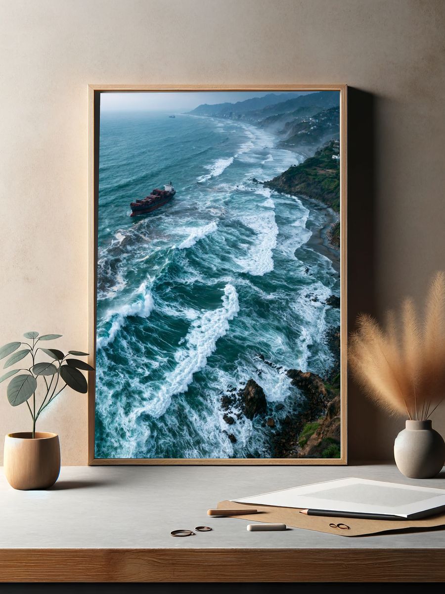 Stormy Coastal Waves Photography Poster. — room view 2