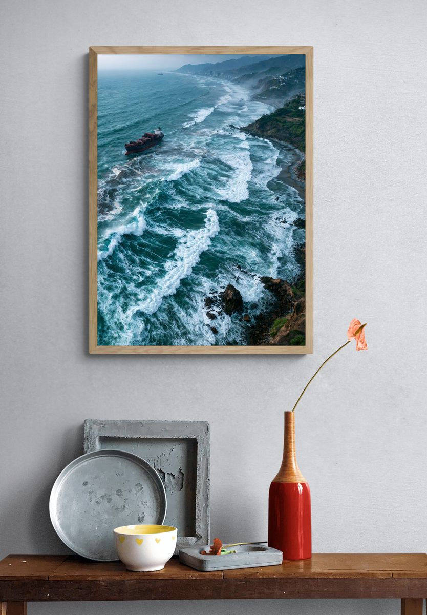 Stormy Coastal Waves Photography Poster. — room view 3