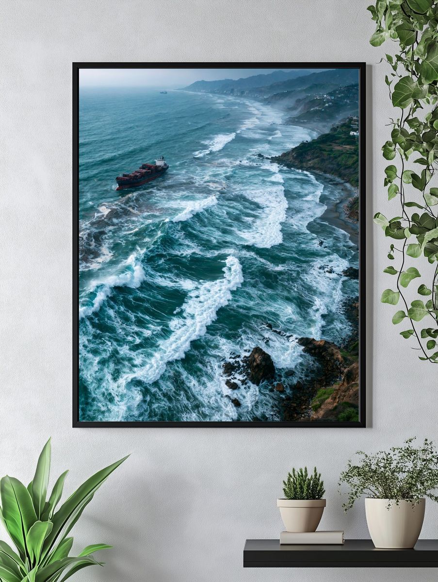 Stormy Coastal Waves Photography Poster. — room view 4