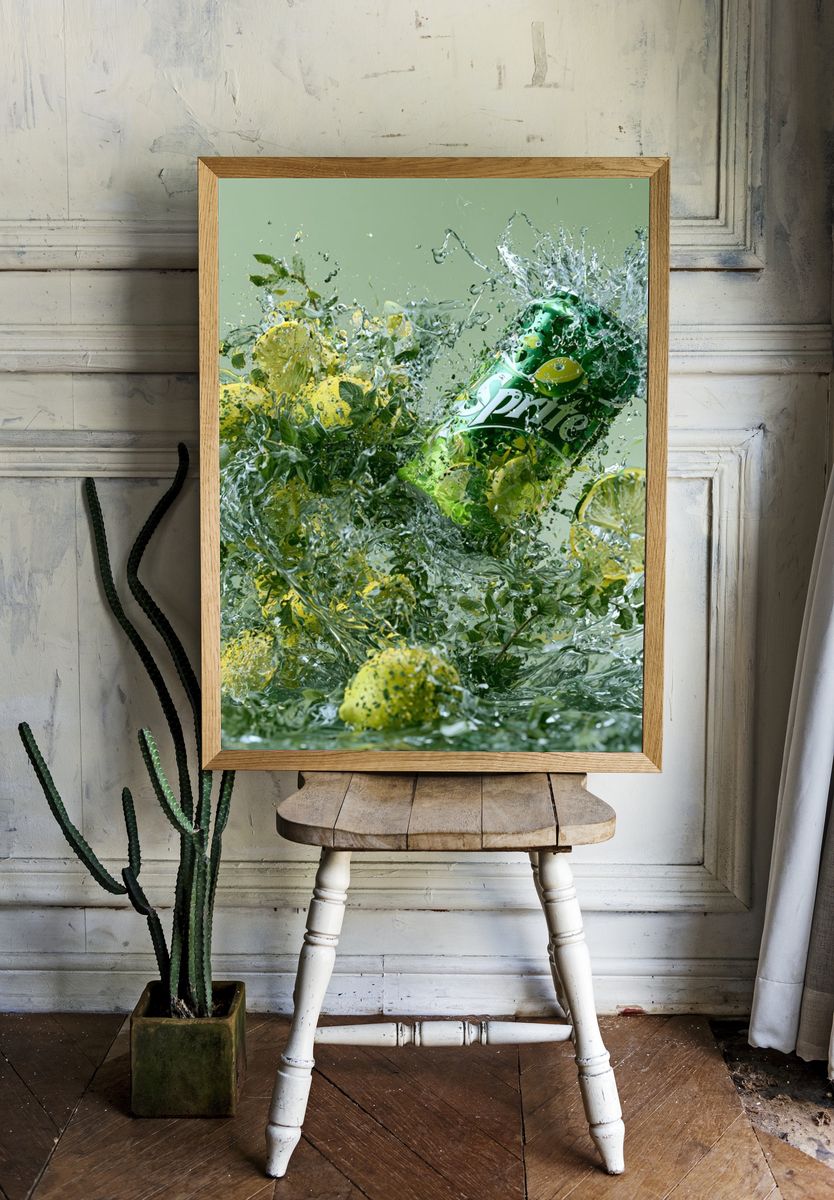 Lemon Soda Splash Photography Print. room preview