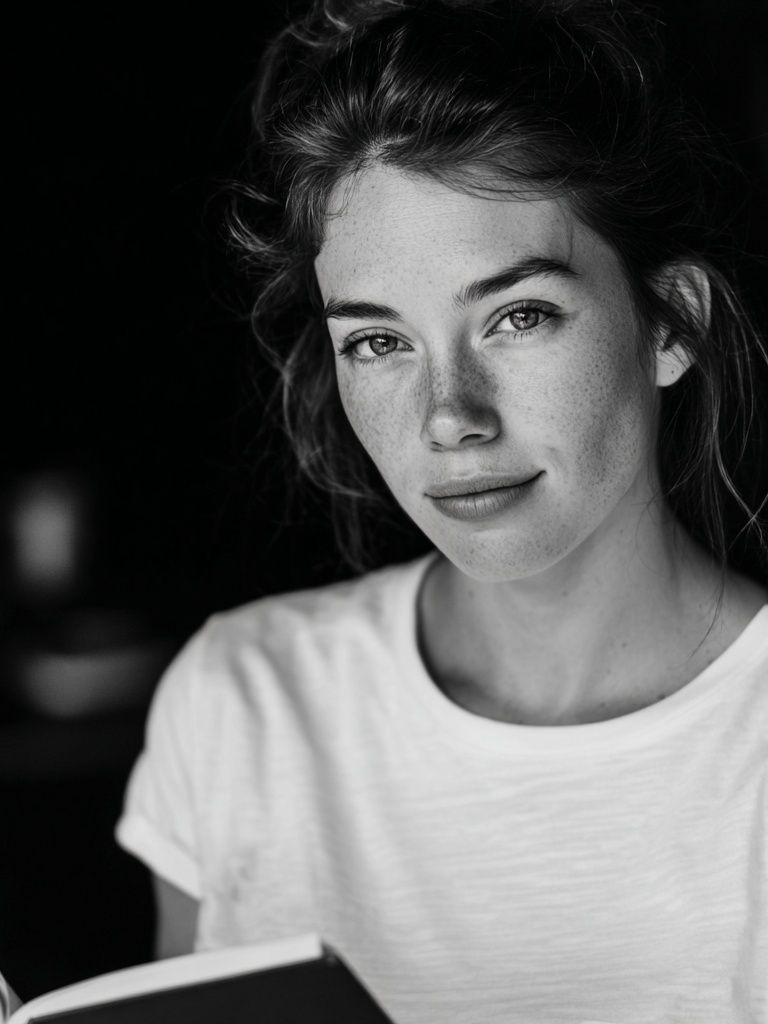 Freckled Portrait Black-White Print. poster detail