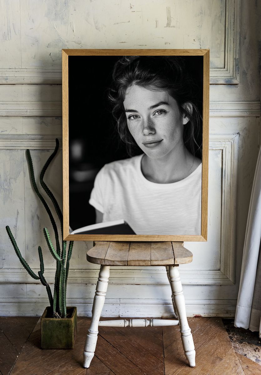 Freckled Portrait Black-White Print. room preview