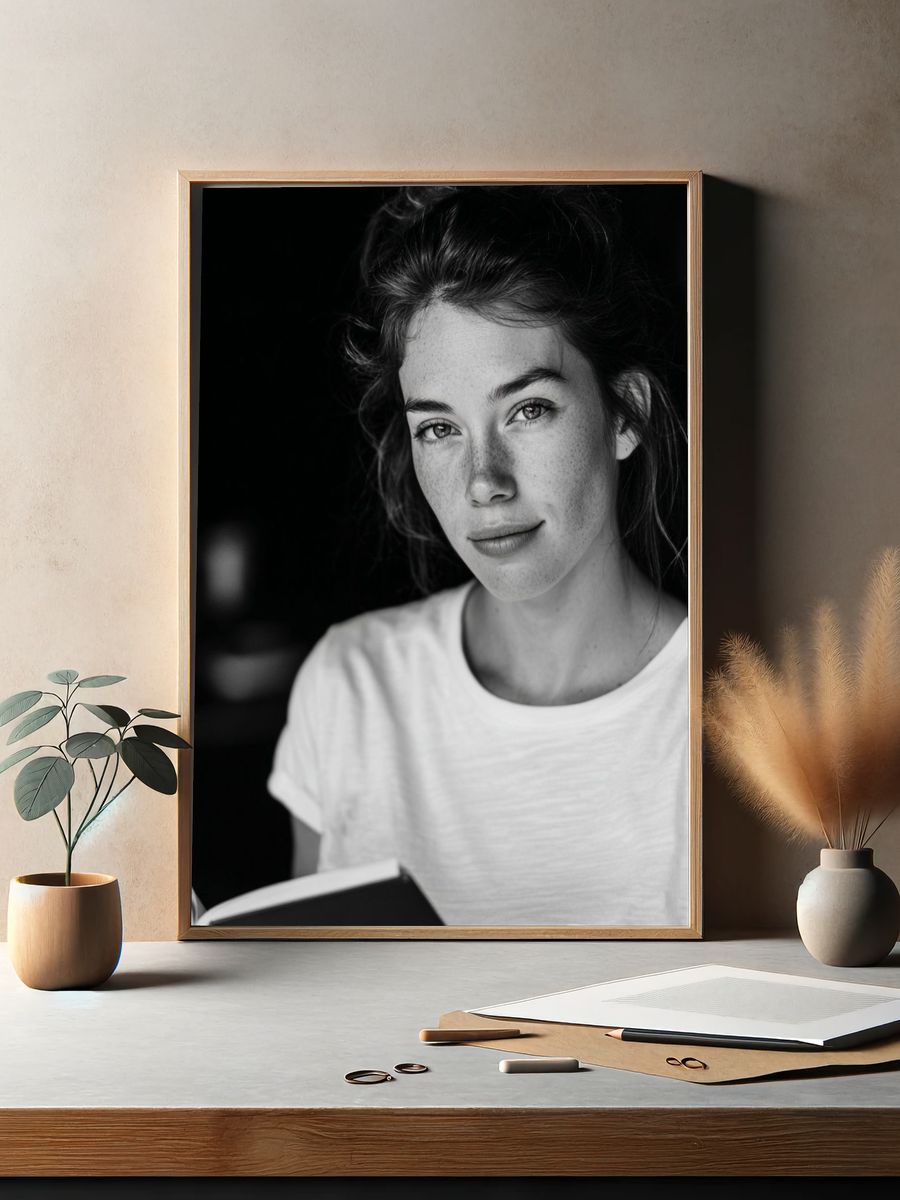 Freckled Portrait Black-White Print. — room view 2