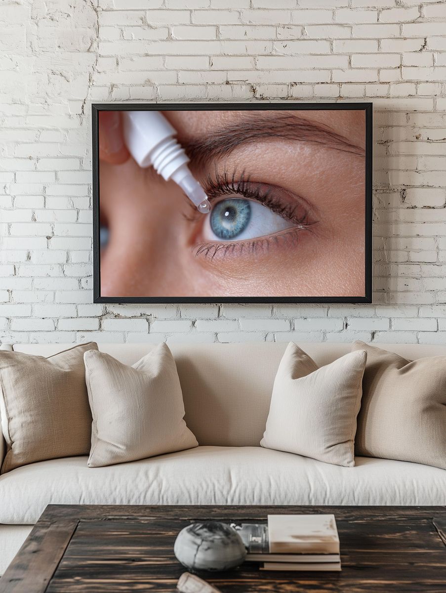 Blue Eye Drop Macro Photography Poster. — room view 1