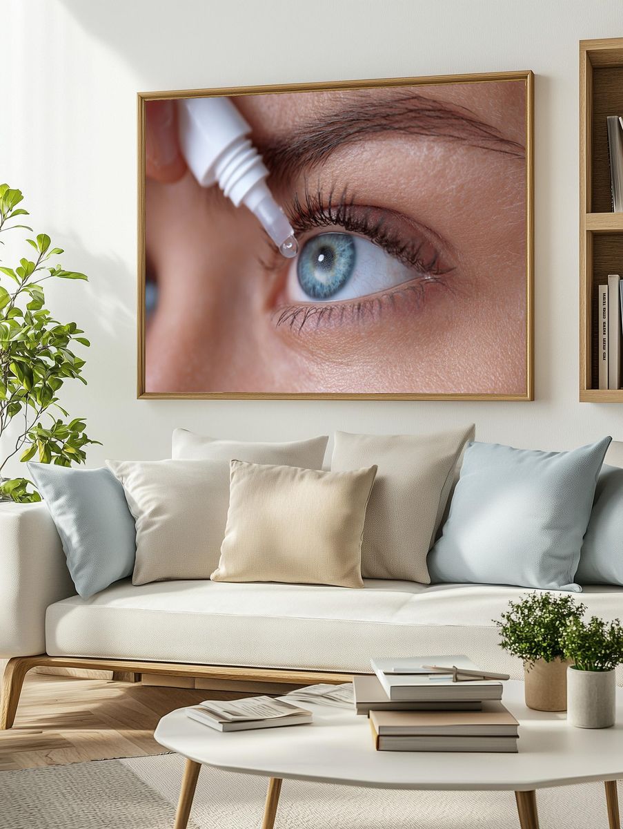 Blue Eye Drop Macro Photography Poster. — room view 2