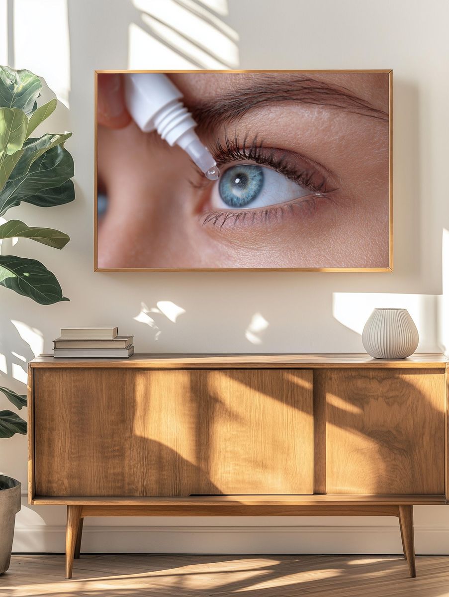 Blue Eye Drop Macro Photography Poster. — room view 3