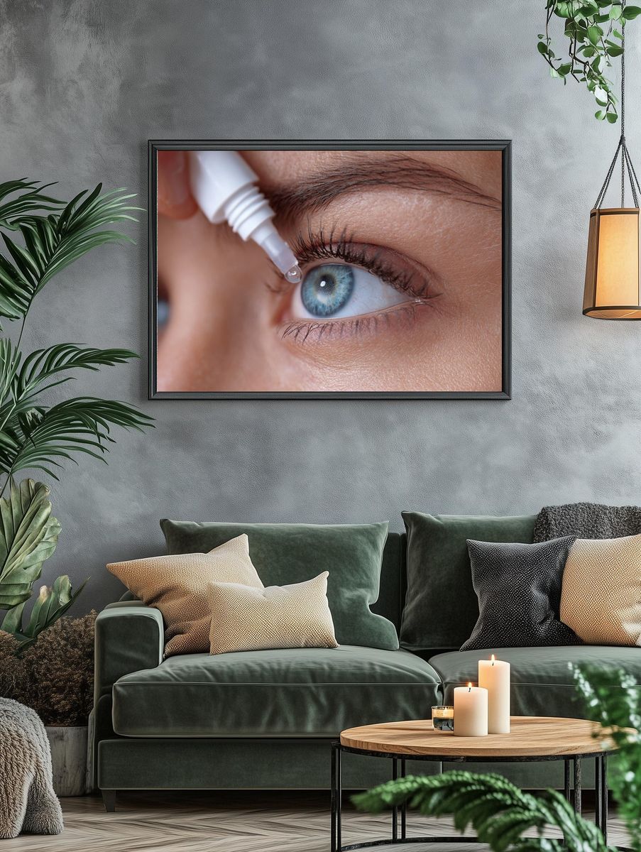 Blue Eye Drop Macro Photography Poster. — room view 4