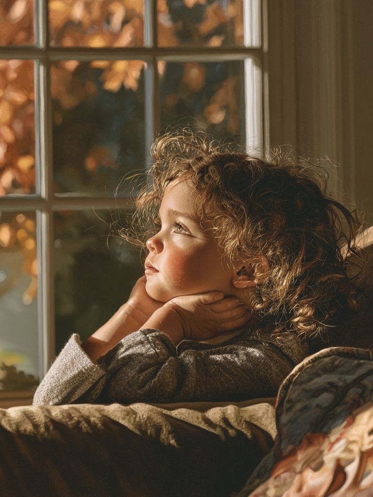 Dreamy Child by Window Portrait Print. poster — photography art