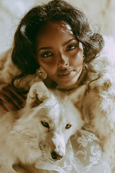 Woman and Wolf Portrait Print. poster