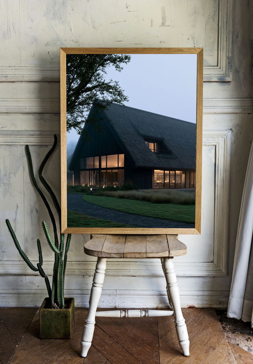 Thatched House at Dusk Photography Poster. room preview