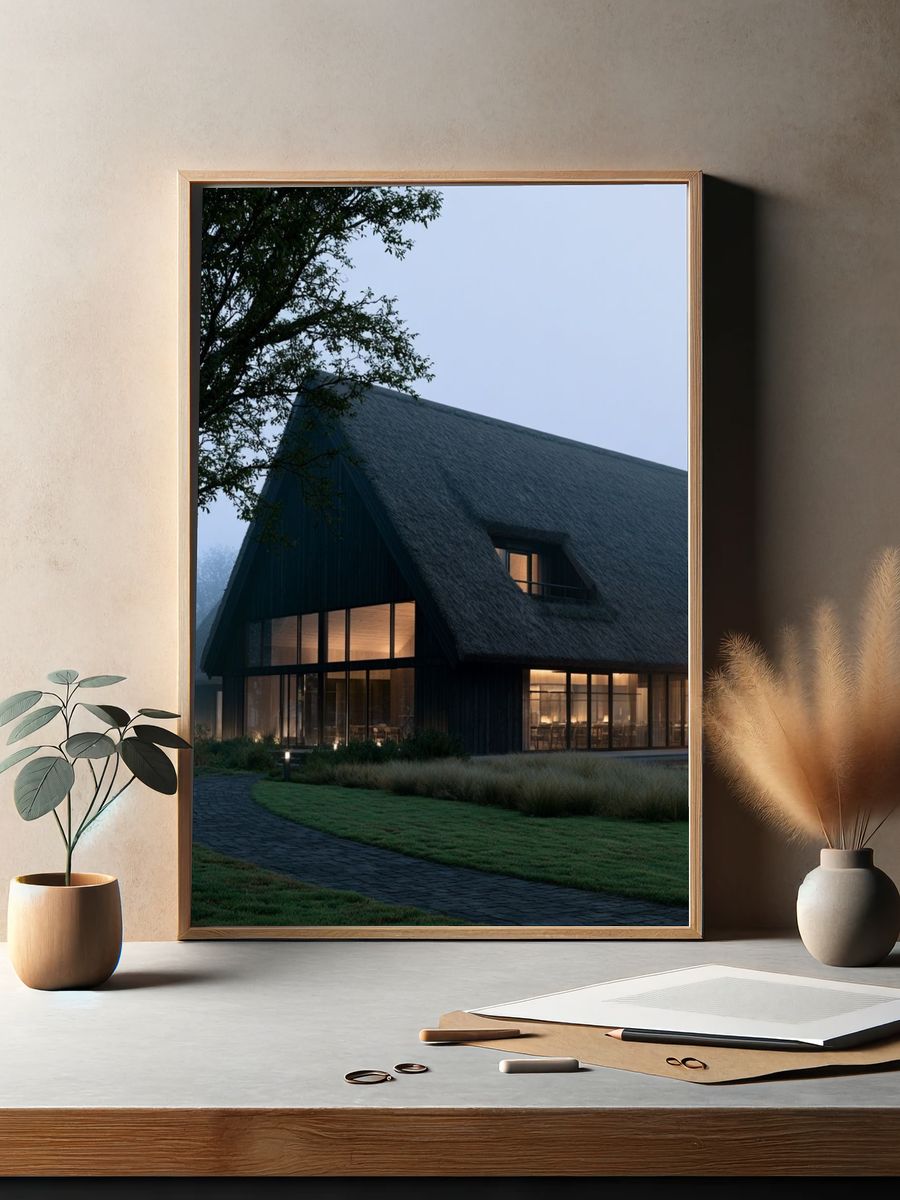 Thatched House at Dusk Photography Poster. — room view 2