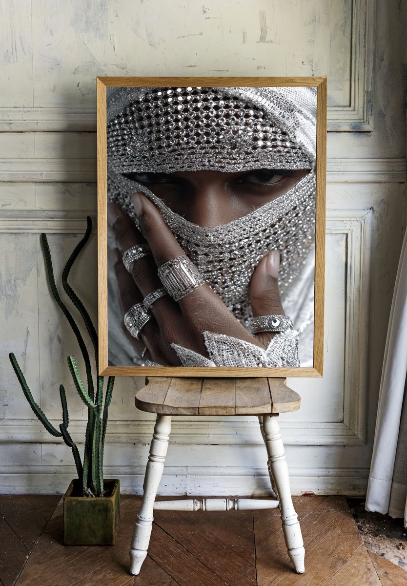Silver Veil Portrait Photography Poster. room preview