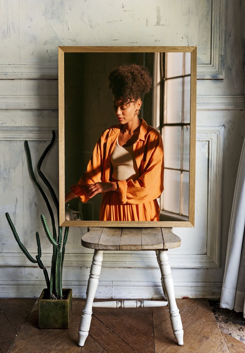 Sunlit Portrait in Orange Poster. room preview