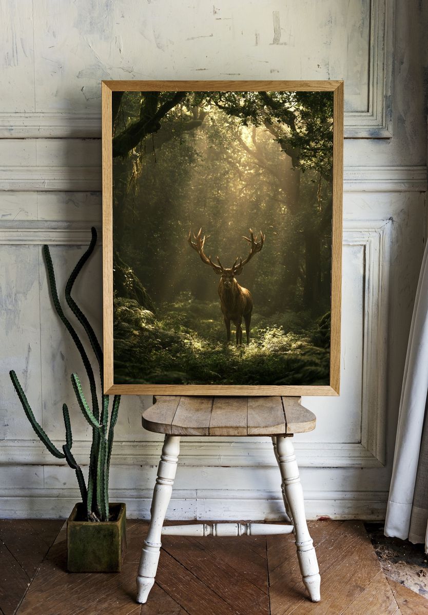 Majestic Stag in Forest Poster. room preview