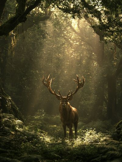 Majestic Stag in Forest Poster. poster