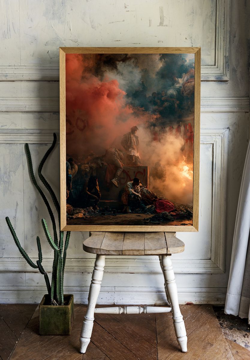 Smoky Urban Riot Photography Poster. room preview