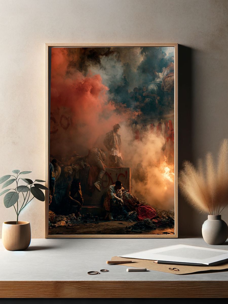 Smoky Urban Riot Photography Poster. — room view 2