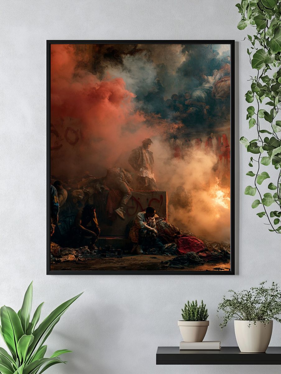 Smoky Urban Riot Photography Poster. — room view 4