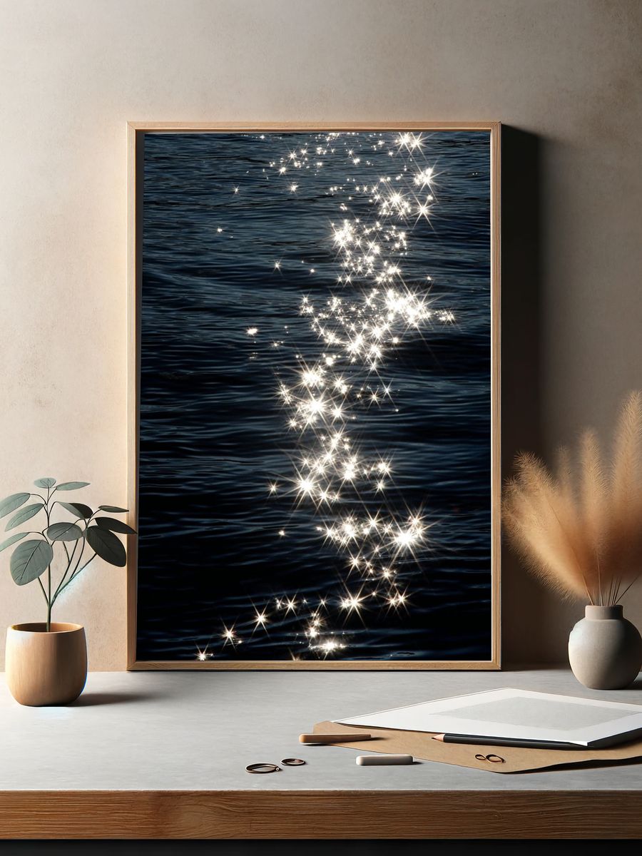 Sunlit Water Sparkle Photography Poster. — room view 2