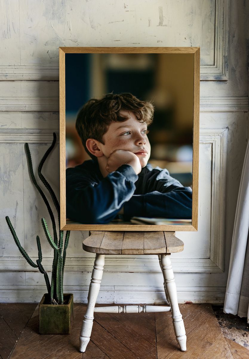 Thoughtful Boy Portrait Print. room preview