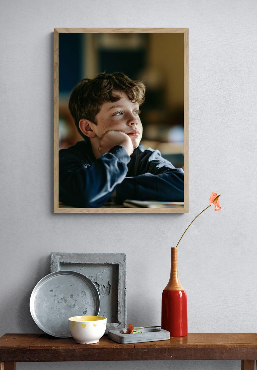 Thoughtful Boy Portrait Print. — room view 3