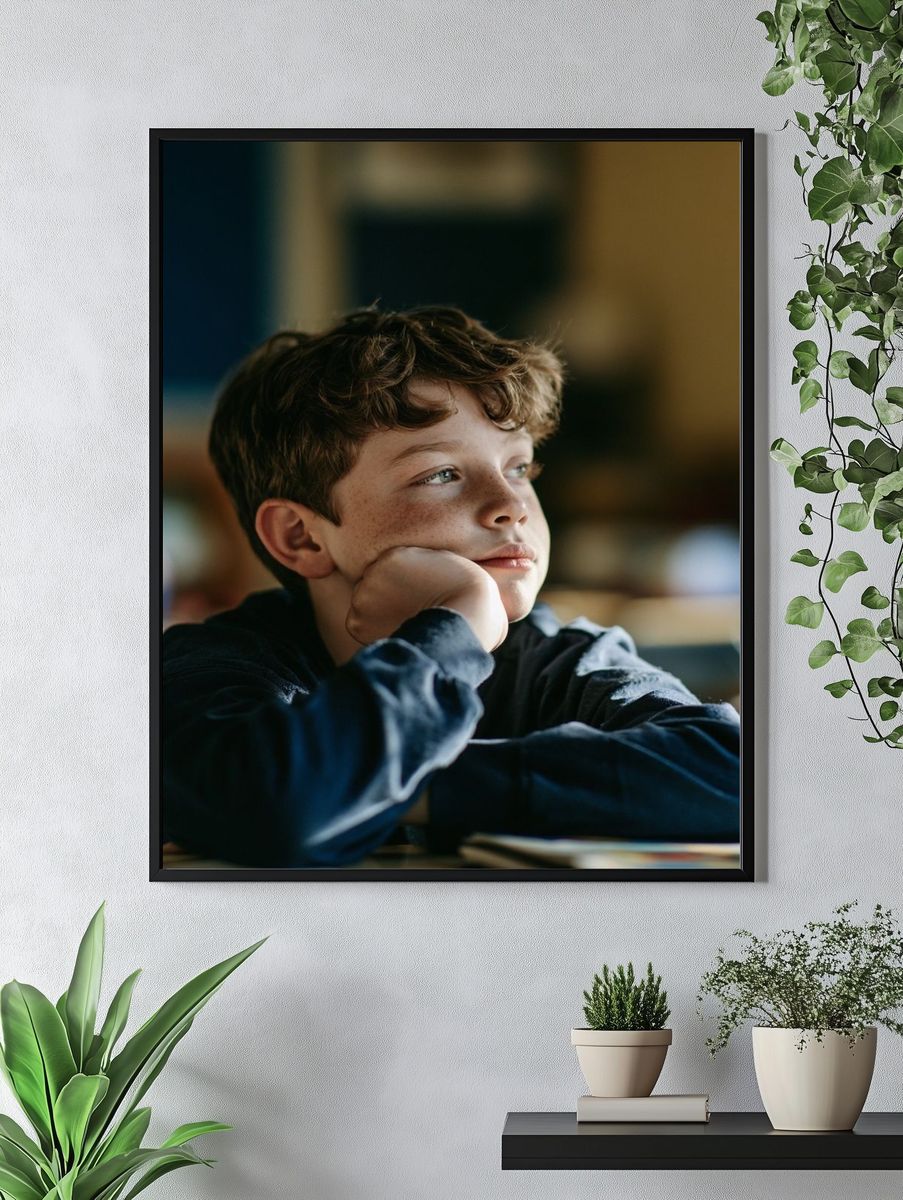 Thoughtful Boy Portrait Print. — room view 4