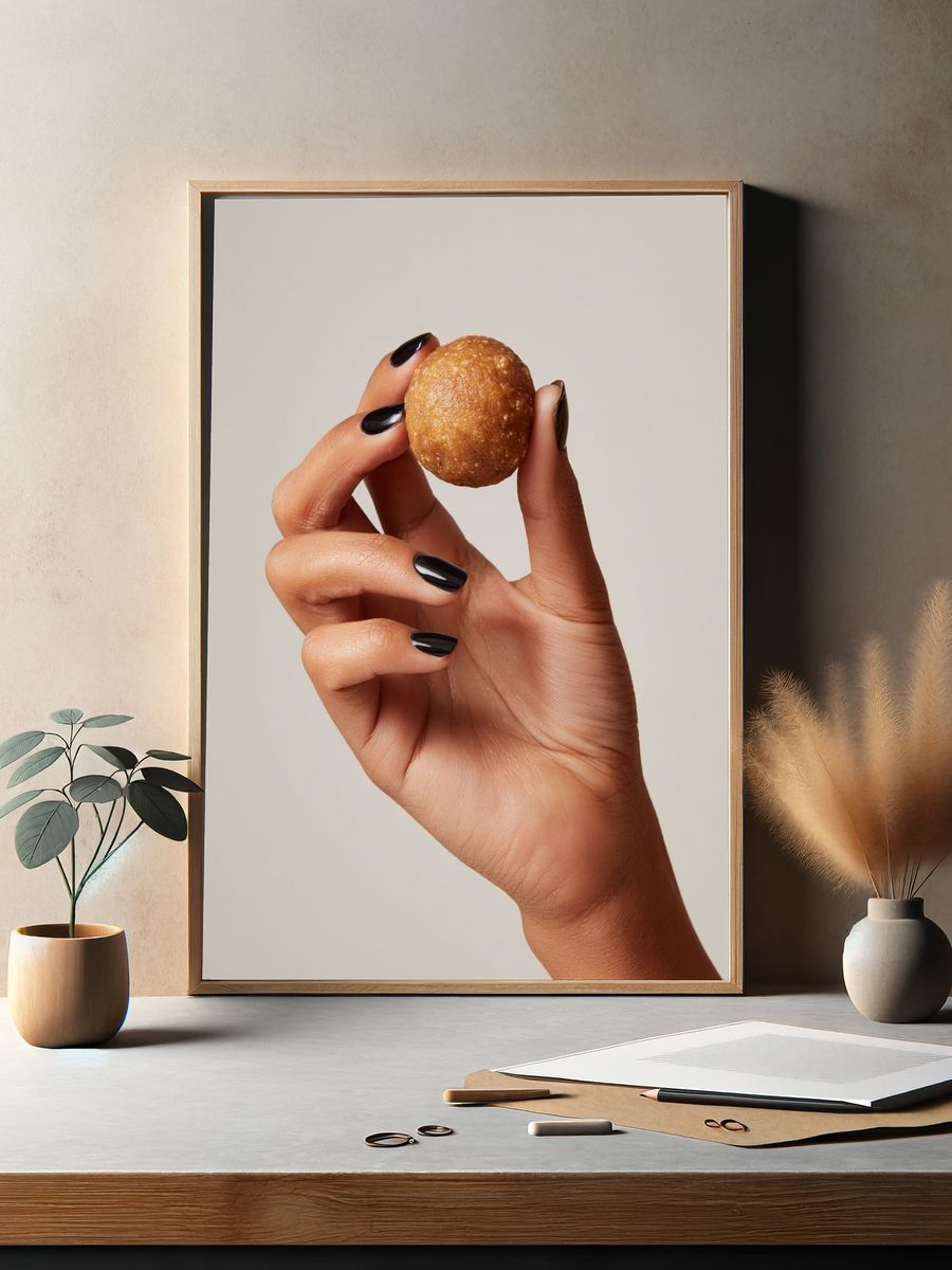 Hand Holding Sweet Treat Photography Poster. — room view 2