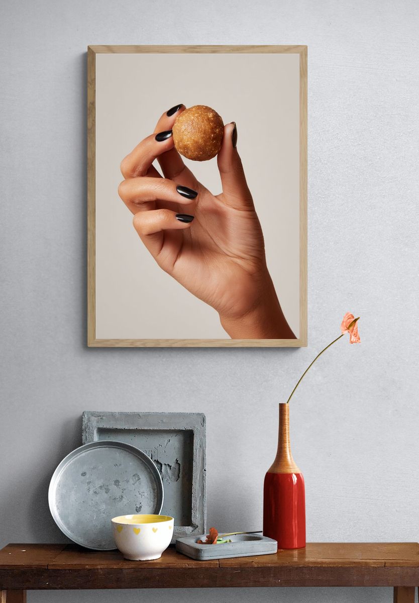 Hand Holding Sweet Treat Photography Poster. — room view 3