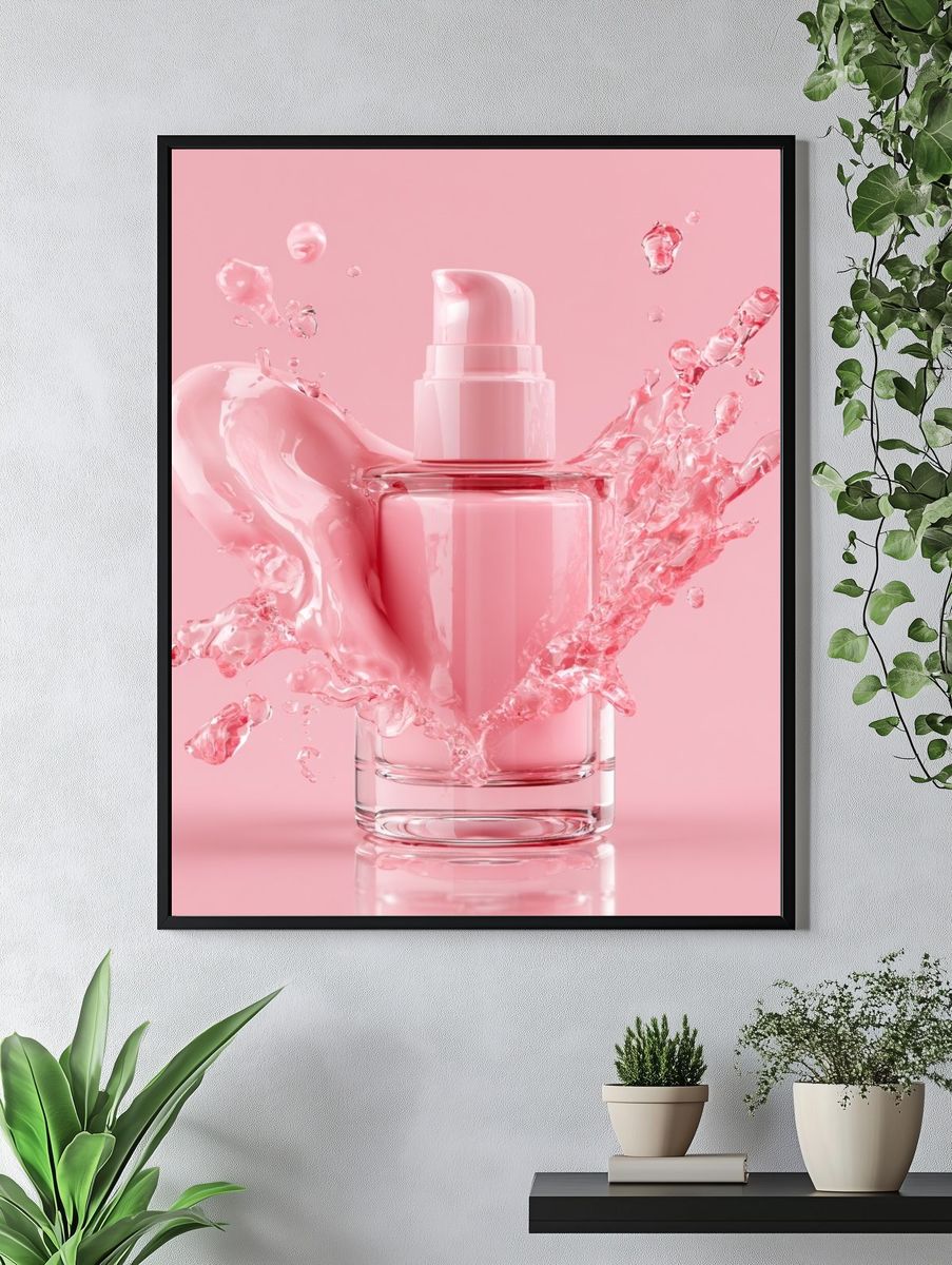 Pink Skincare Bottle Photography Poster. — room view 4