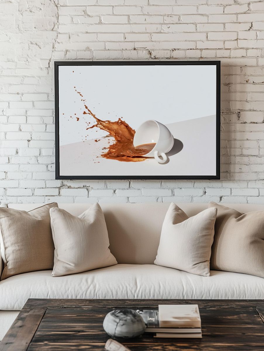 Spilled Coffee Cup Photography Poster. room preview