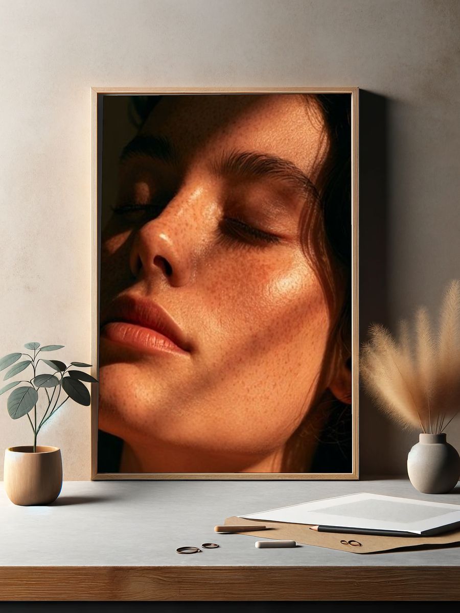 Sunlit Freckled Portrait Photography Poster. — room view 2