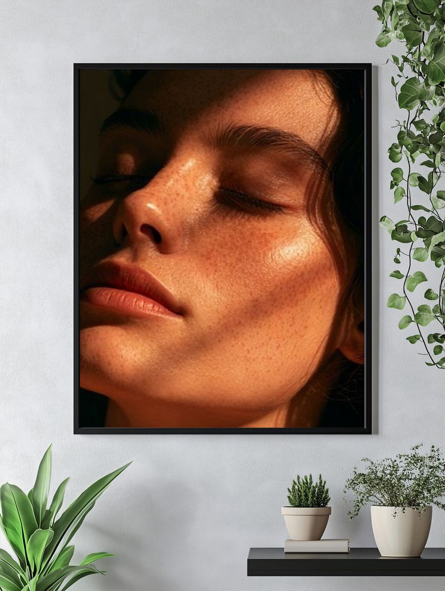 Sunlit Freckled Portrait Photography Poster. — room view 4
