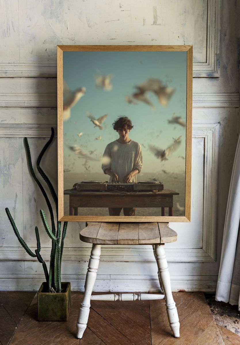 DJ in Desert Birds Photography Poster. — room view 1