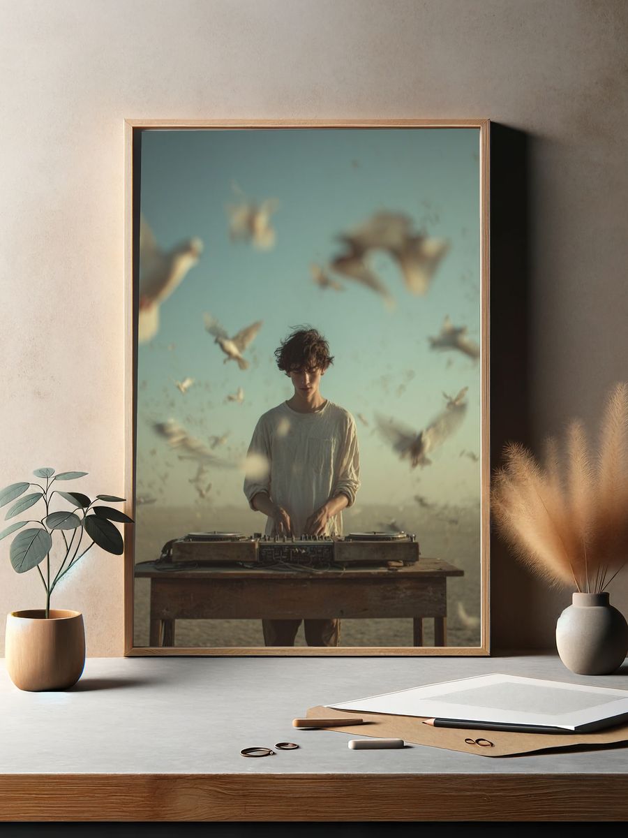 DJ in Desert Birds Photography Poster. — room view 2
