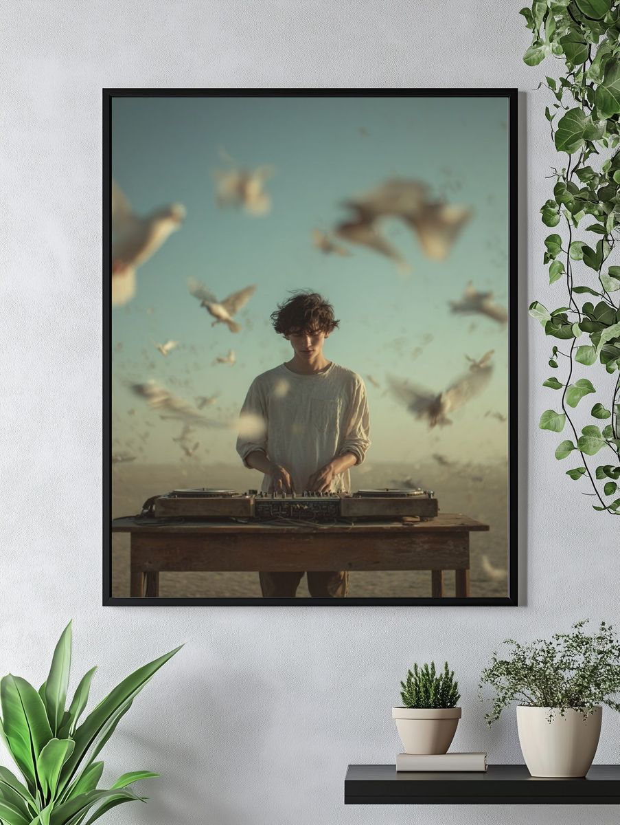 DJ in Desert Birds Photography Poster. — room view 4