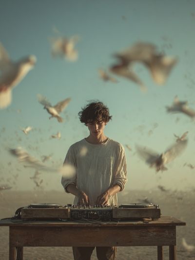 DJ in Desert Birds Photography Poster.