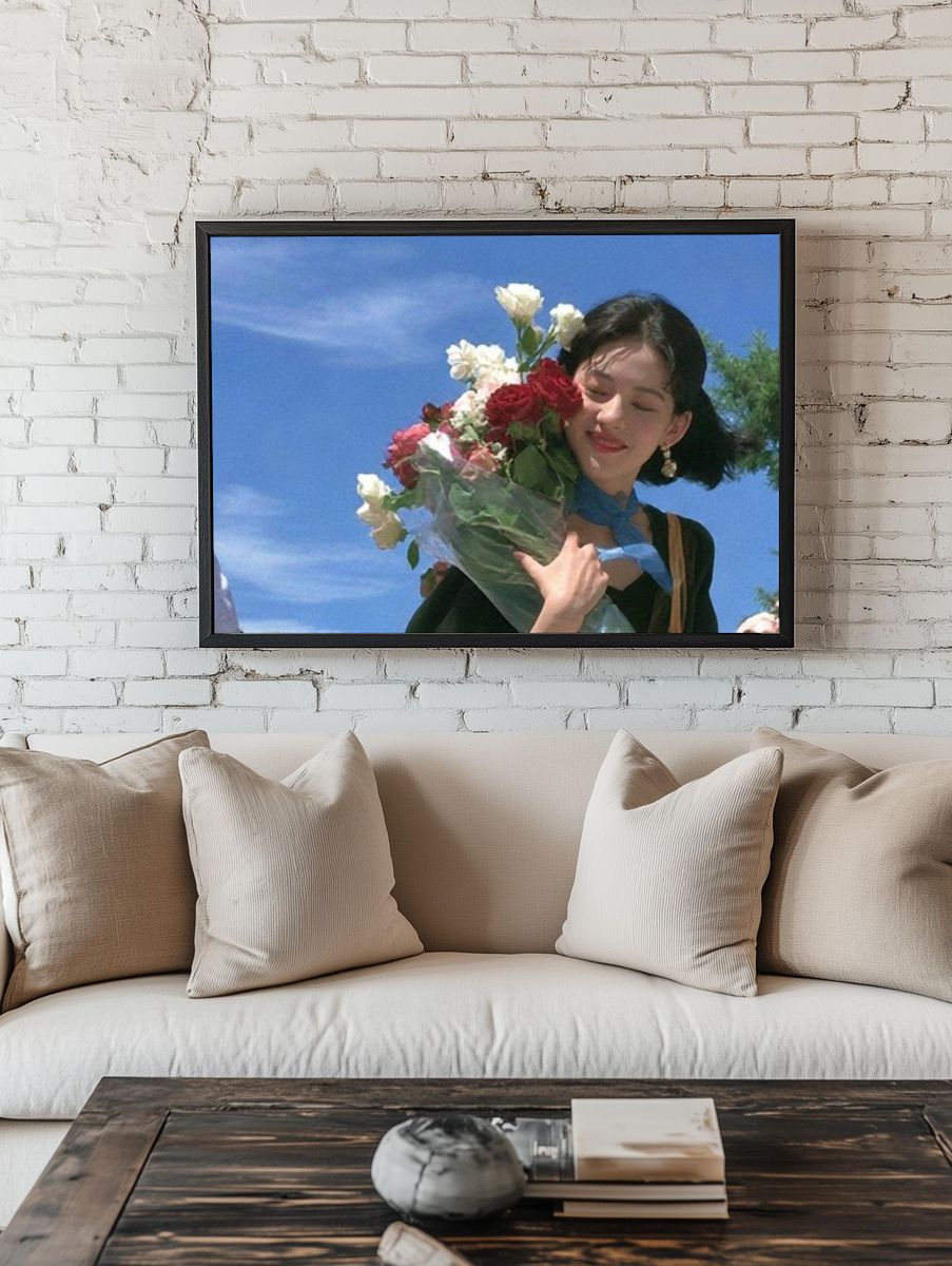 Woman with Flowers Photography Poster. — room view 1