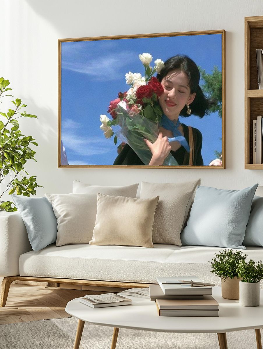 Woman with Flowers Photography Poster. — room view 2
