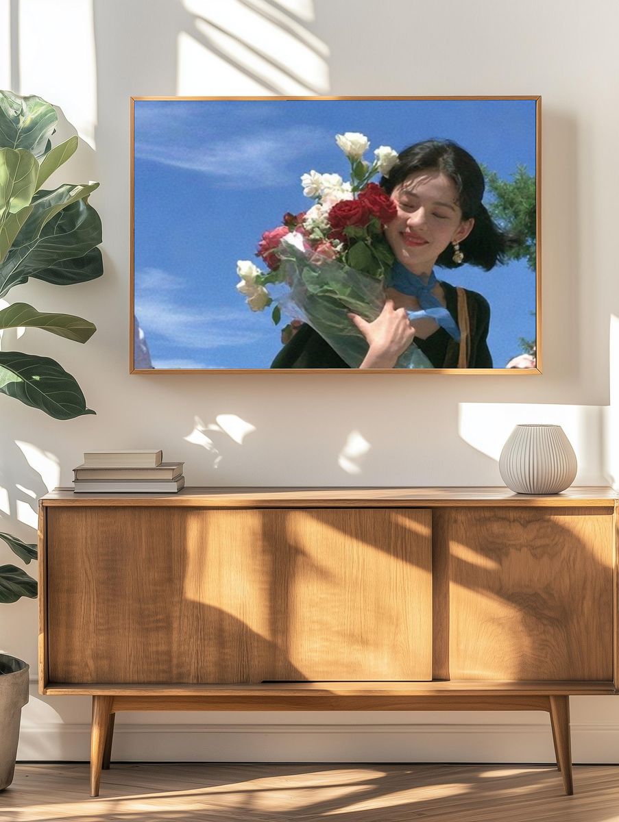 Woman with Flowers Photography Poster. — room view 3